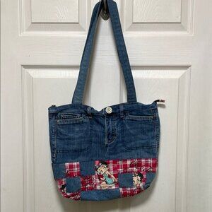 Handmade Denim Jean Betty Boop CocaCola Patchwork Double Strap Tote Bag